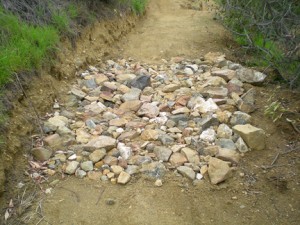 A rock pit is another extreme obstacle inappropriately constructed on a riding and hiking trail in Glendale, Calif.